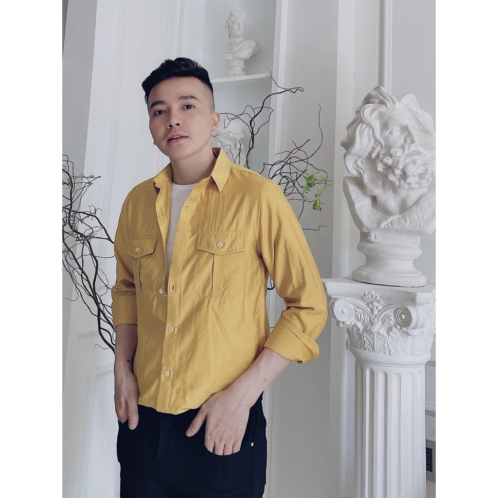 Áo sơ mi nam dài tay thương hiệu POLI màu vàng