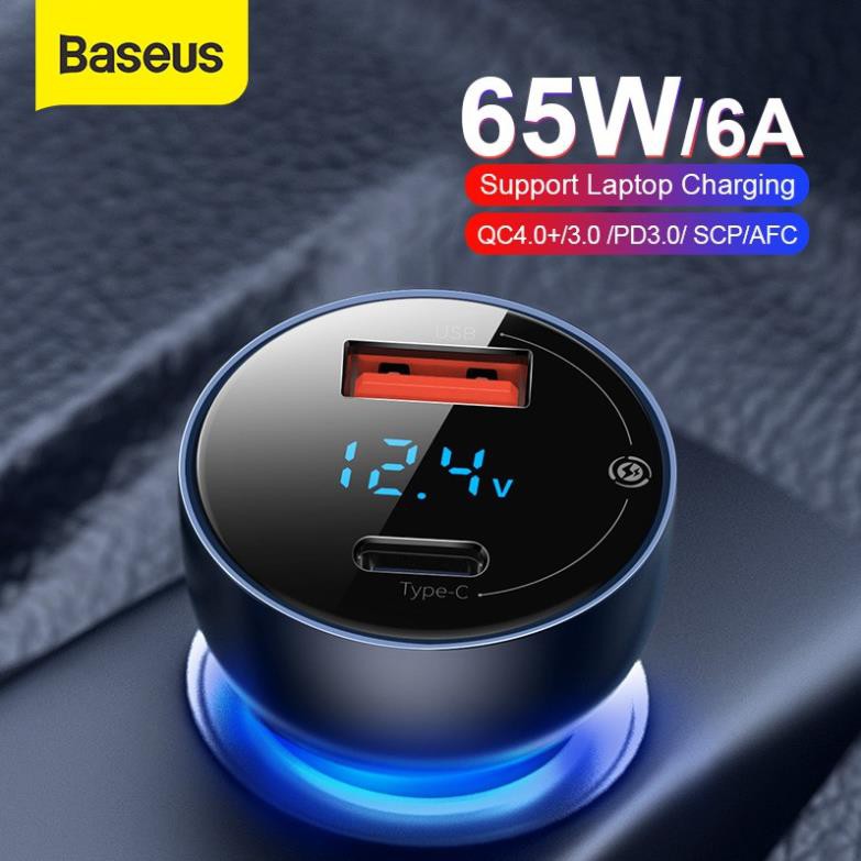 Tẩu Sạc Trên Xe Ô Tô Baseus 65W Hai Cổng USB Hỗ Trợ Sạc Nhanh 4.0 3.0 Cho Huawei SCP IPhone X XS 11 Pro