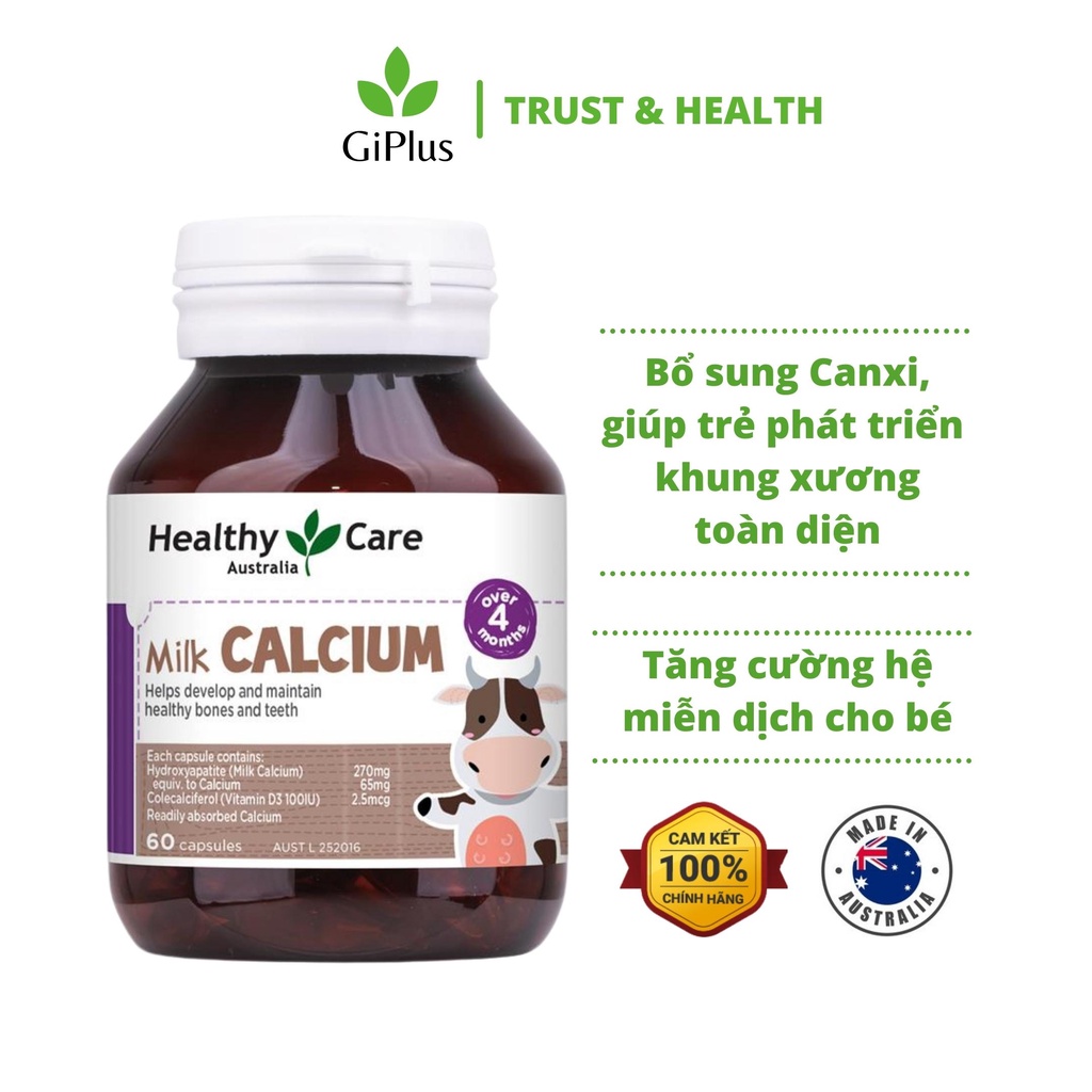 Viên Uống Bổ Sung Canxi Và Vitamin D3 Cho Bé Healthy Care Kids Milk Calcium (60 viên/Lọ)