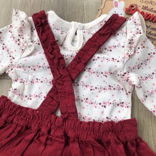 Sét yếm váy cotton nhung đỏ