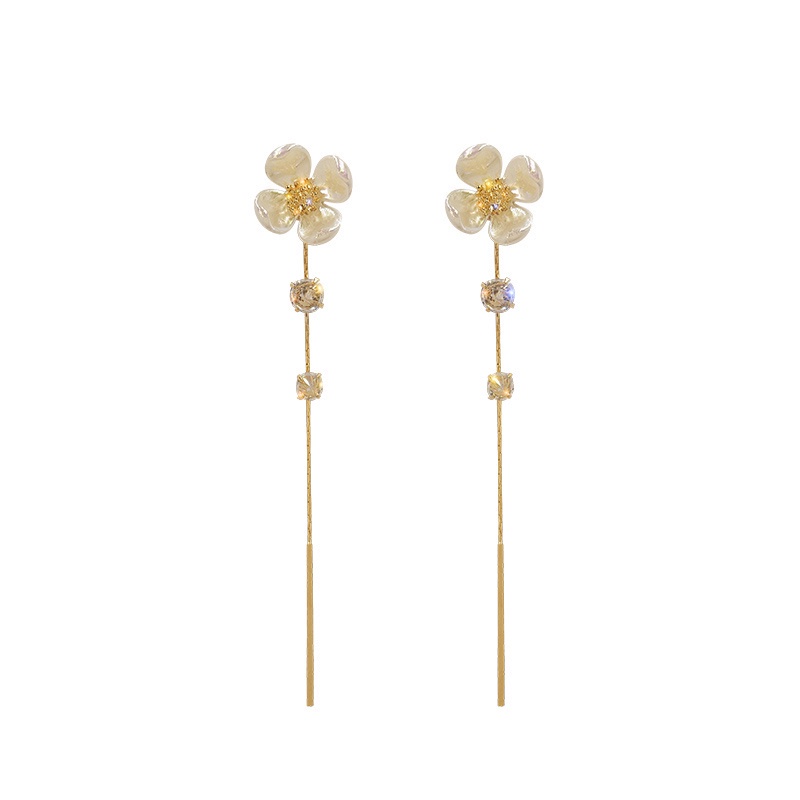 Bông Tai Dáng Dài Bằng Sợi Tổng Hợp Phối Tua Rua Hình Hoa Phong Cách Hàn Quốc Thanh Lịch Thời Trang Cho Nữ