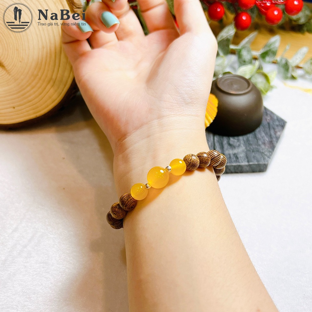 Vòng Tay Trầm Hương Mix Đá Mã Não Tự Nhiên Phù Hợp Cho Nữ Mệnh Kim, Thủy, Mộc, Hỏa, Thổ NB348 - Phong Thủy NaBei Store