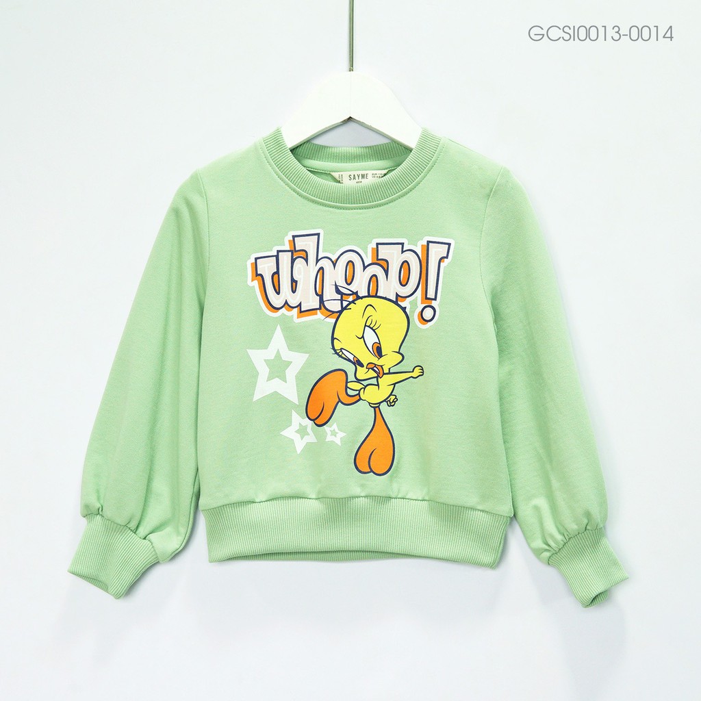 Áo nỉ bé gái SAYME nỉ thu đông cotton da cá mềm mịn dày dặn ấm áp in hoạt hình dễ thương GCSI0013
