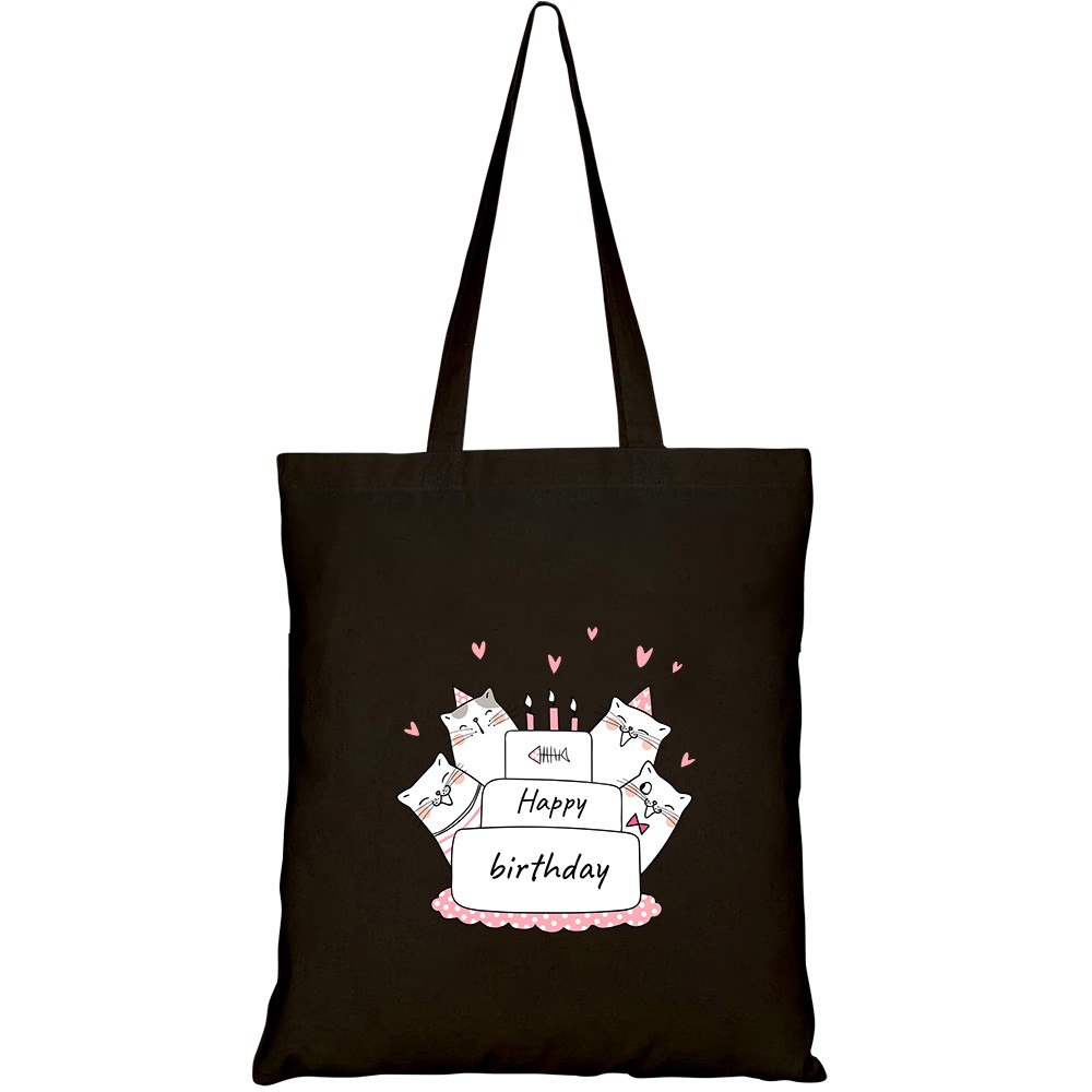 Túi vải tote canvas HTFashion in hình draw cat beauty cake party birthday HT165