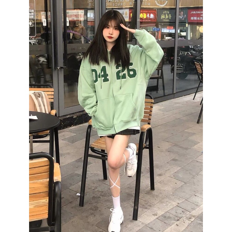 ZHELIHANGFEI Áo Hoodie Dáng Rộng In Chữ Phong Cách Mỹ Thời Trang