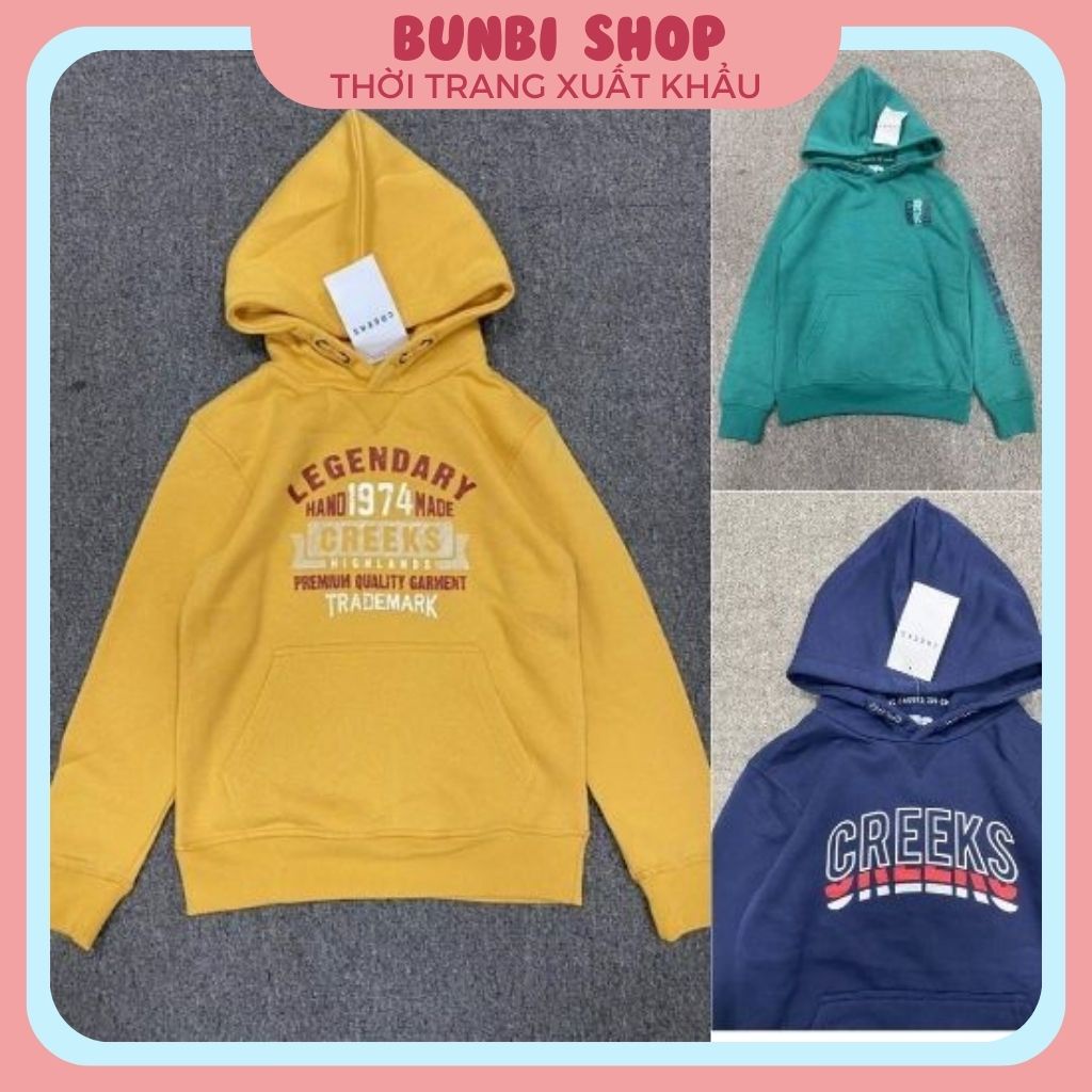 Áo nỉ hoodie bé trai bé gái thu đông size đại 35 đến 65kg,3 màu siêu xinh, hàng CREEKS dư xin chuẩn đẹp
