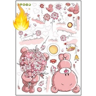 Pink Cartoon Cat Rabbit Flower Wall Sticker Baby Girls Kids Rooms Home Decor Teddy Bear Umbrella Classroom Wall Decals