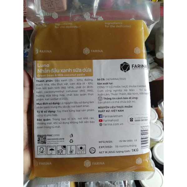 [RẺ VÔ ĐỊCH] Nhân trung thu đậu xanh sữa dừa farina Luna 1kg