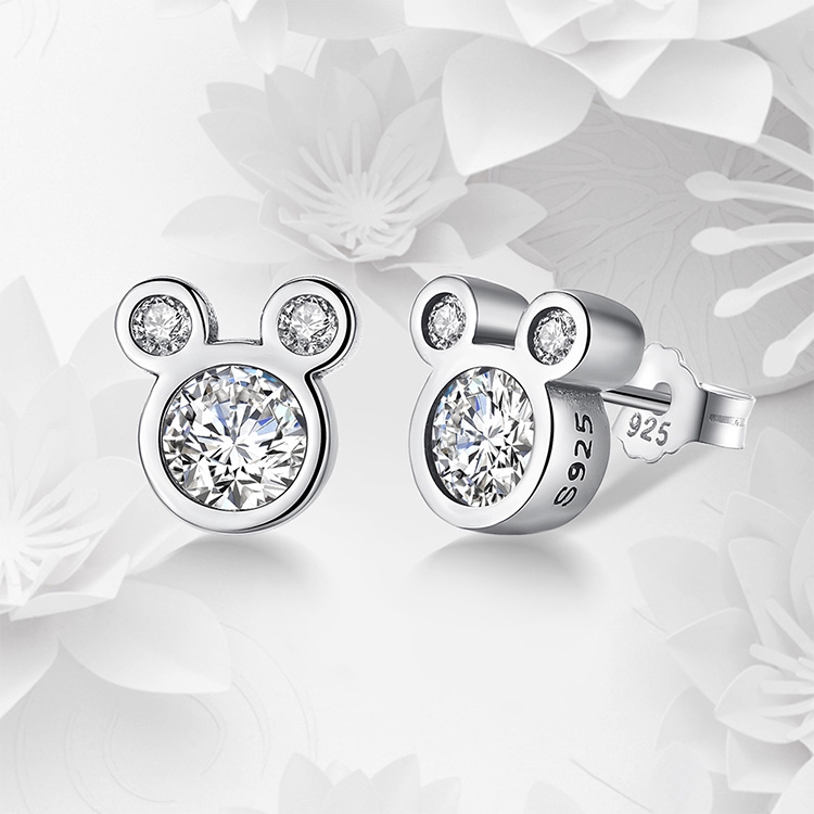 Đôi bông tai Bamoer bằng bạc S925 hình Mickey thời trang cho nữ