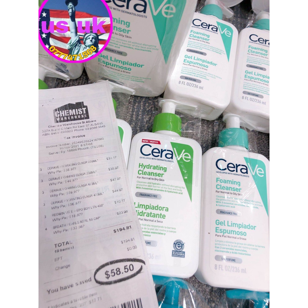 Sửa rửa mặt Cerave dịu nhẹ tẩy tế bào chết cho da dầu mụn