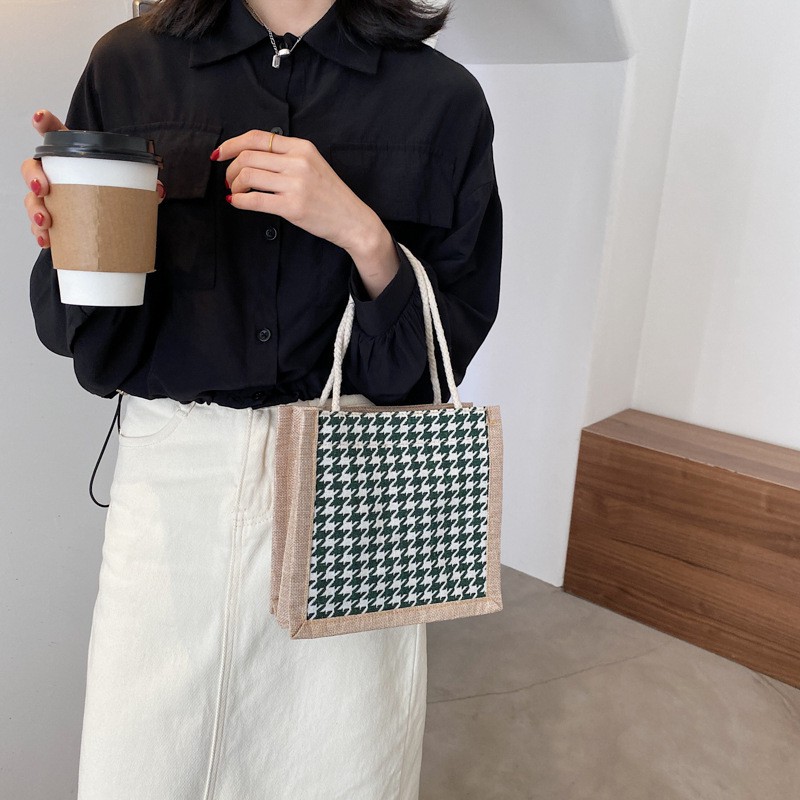 Túi Cói Vintage Đi Biển Phong Cách Hàn Quốc Hoạ Tiết caro size 21 | BigBuy360 - bigbuy360.vn