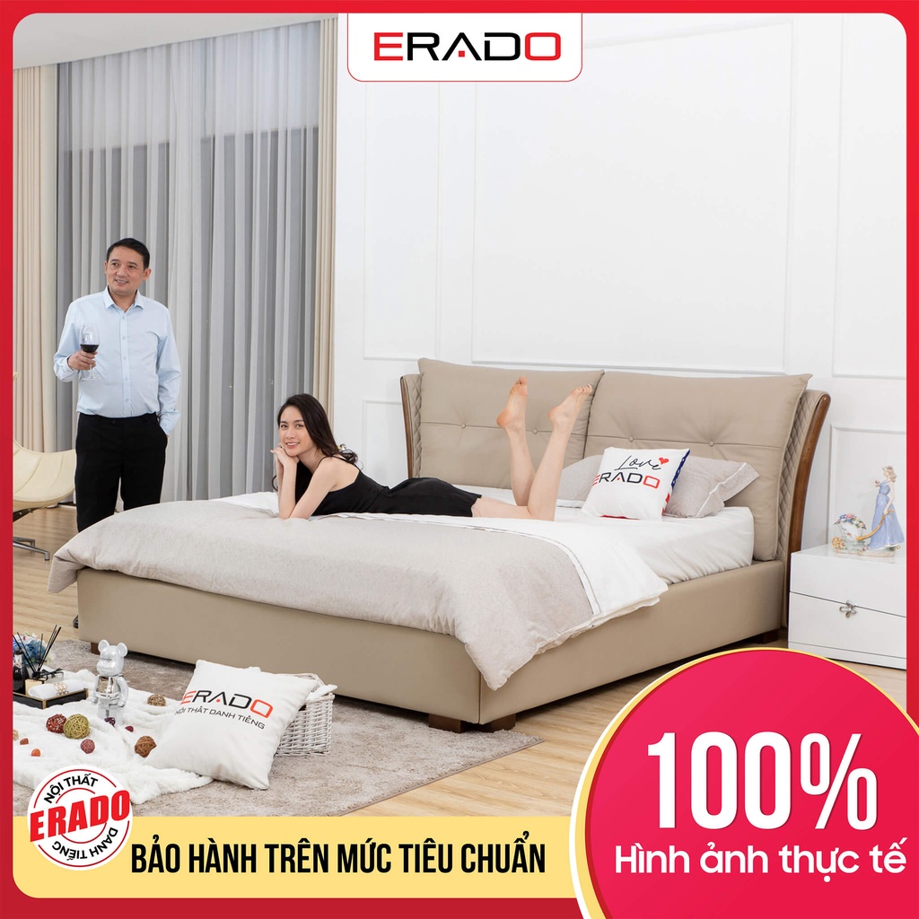 Giường ngủ khung gỗ tự nhiên chống mối mọt bọc da hạng sang 1m8 x 2m thiết kế của Ý, đa dạng kích thước mã 101A