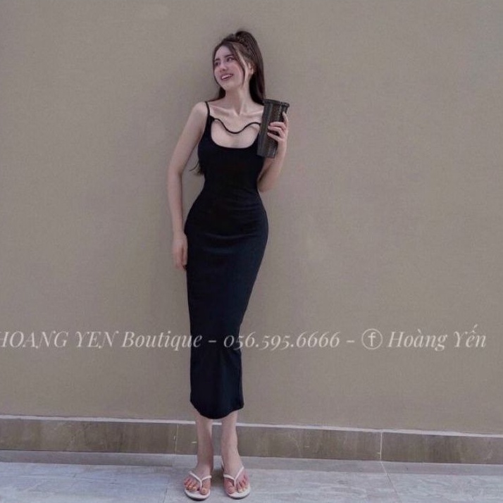 Đầm ôm body dáng dài 2 dây phối kiểu siêu Hot PC