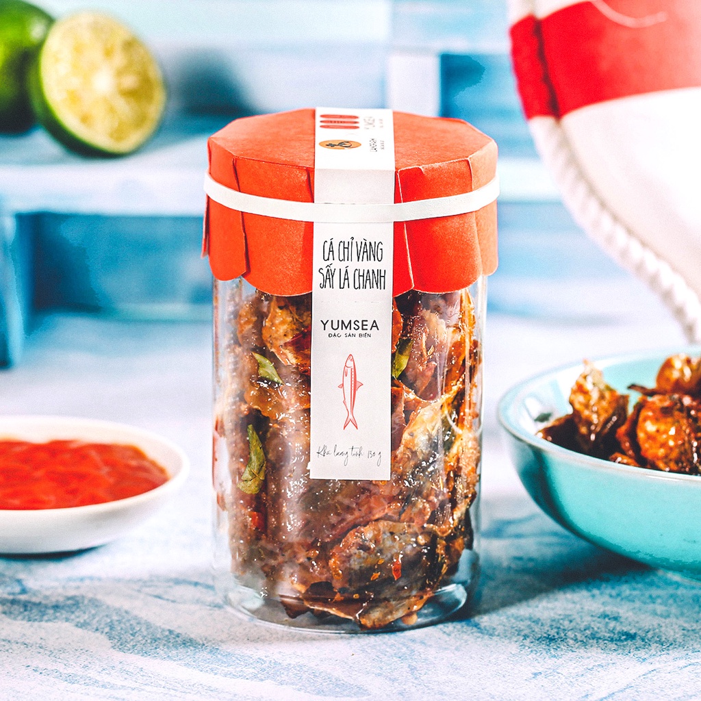 Cá chỉ vàng sấy lá chanh Yumsea, 130g, hũ, mẫu tobita