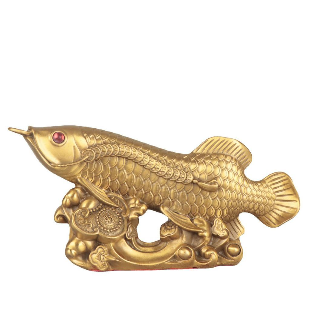 TƯỢNG CÁ CHÉP HÓA RỒNG MẮT NGỌC ĐỎ PHONG THỦY BẰNG ĐỒNG THAU NGUYÊN CHẤT ĐÚC NGUYÊN KHỐI (DÀI 29 CM)