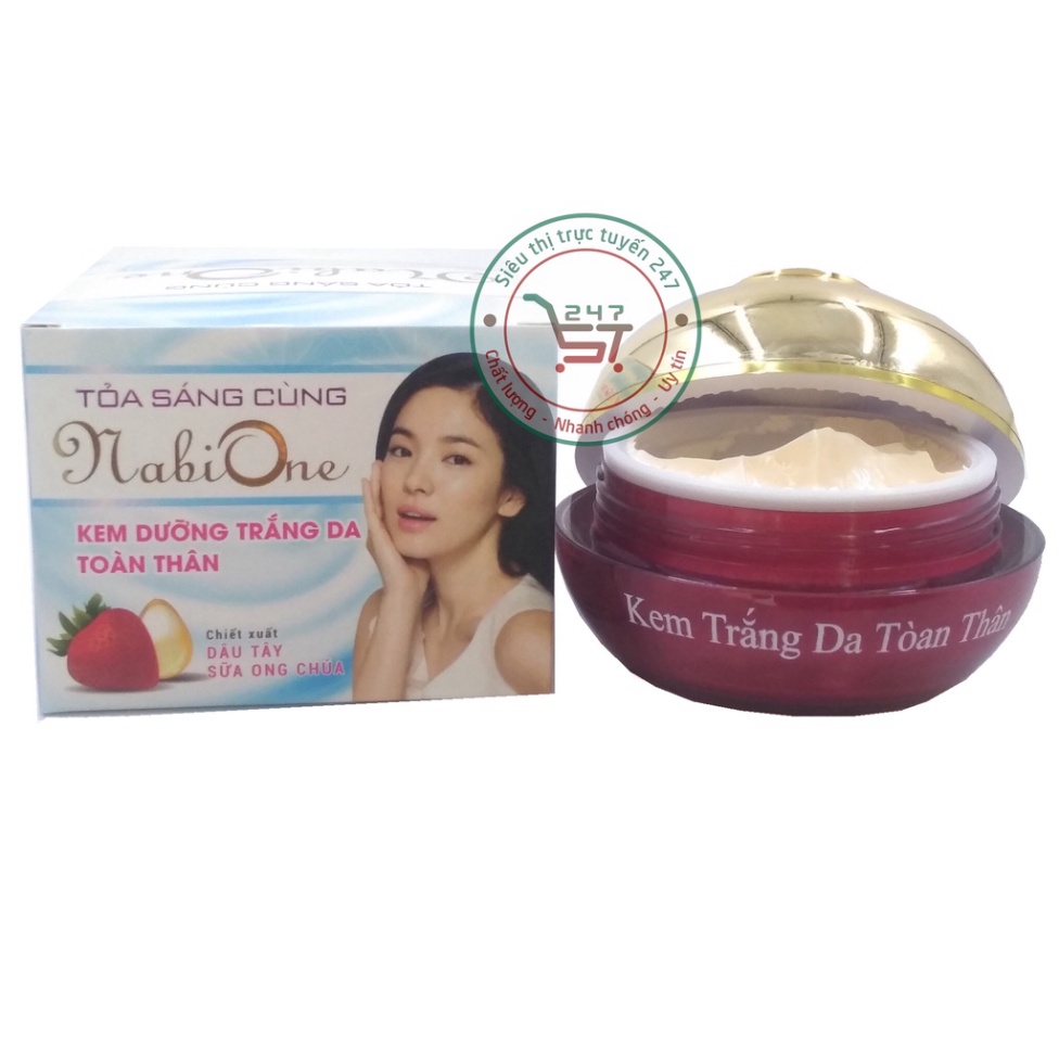 Kem dưỡng trắng da toàn thân Dâu Tây - Sữa Ong Chúa NaBiOne 200g (Trắng - Lam)