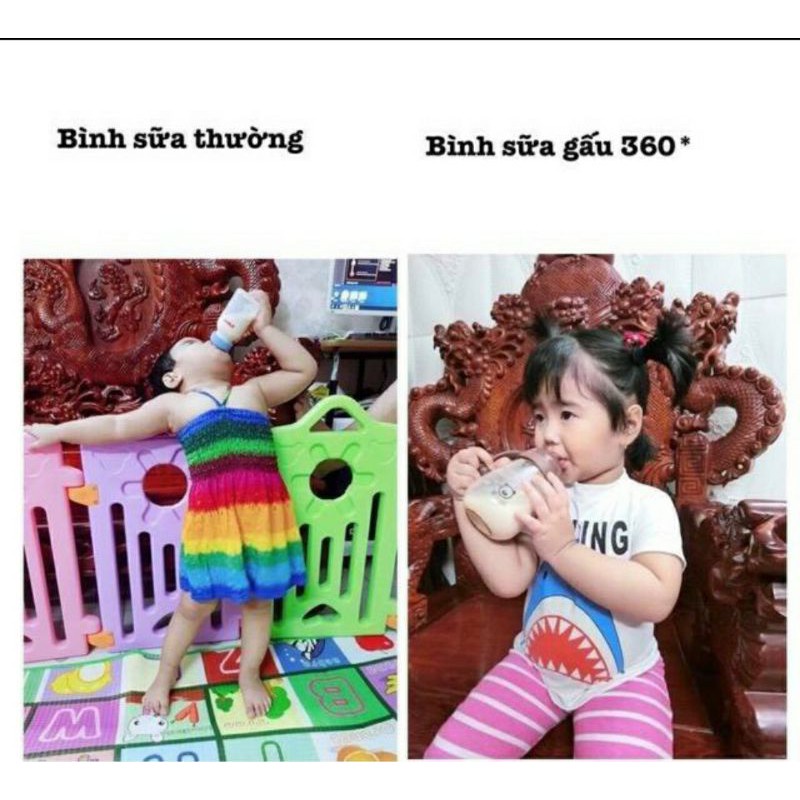 Bình sữa gấu bình sữa đa năng bình sữa chống sặc cổ rộng NÚM MỀM NHƯ THẬT 180ml
