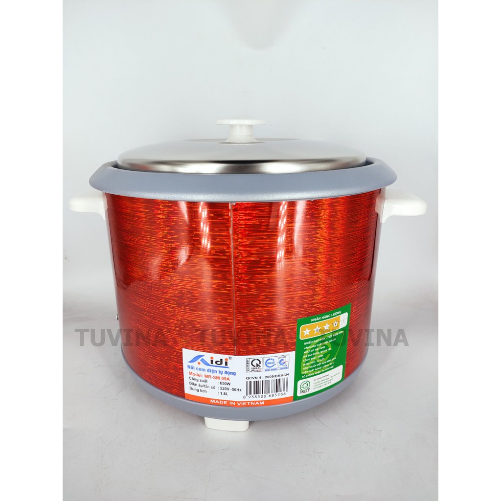 Nồi Cơm Điện 1.8 Lít Aidi MR-SM 09A 4-6 Người Ăn - Chống Dính - Hàng Chính Hãng (Bảo Hành 12 Tháng)