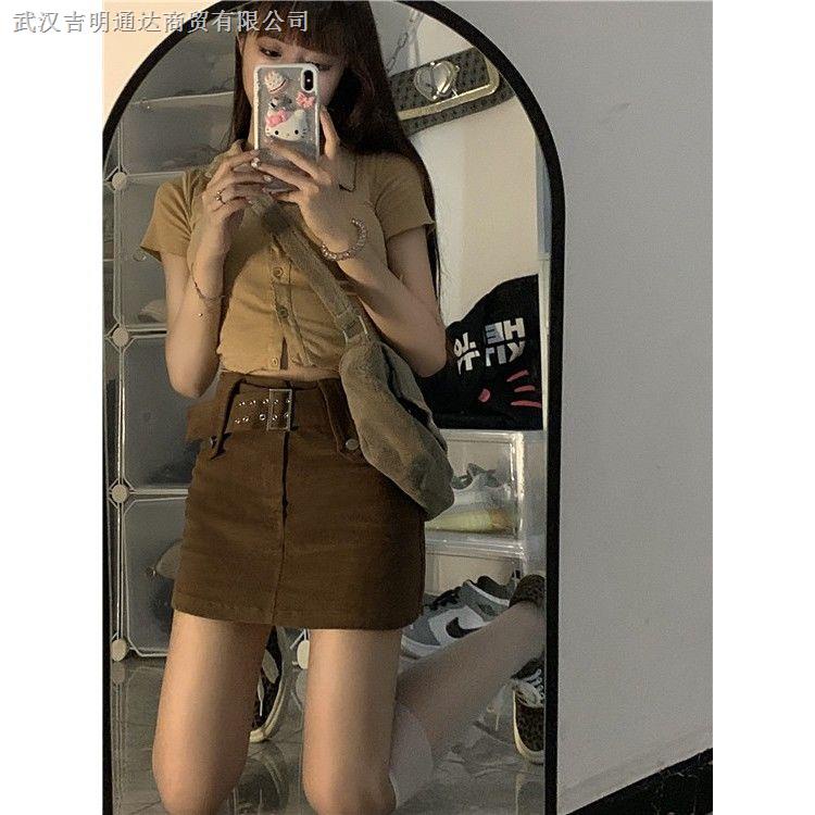 Set Áo Thun polo Ngắn Tay Cổ Bẻ + Chân Váy Chữ a Phối Ren Phong Cách Retro Thời Trang Cho Nữ