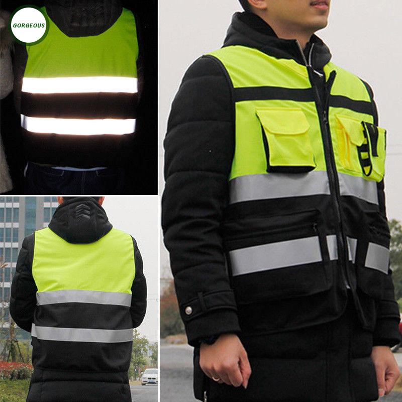 Men Women Reflective Pocket Zipper Sleeveless Traffic Safety Protective Vest Top