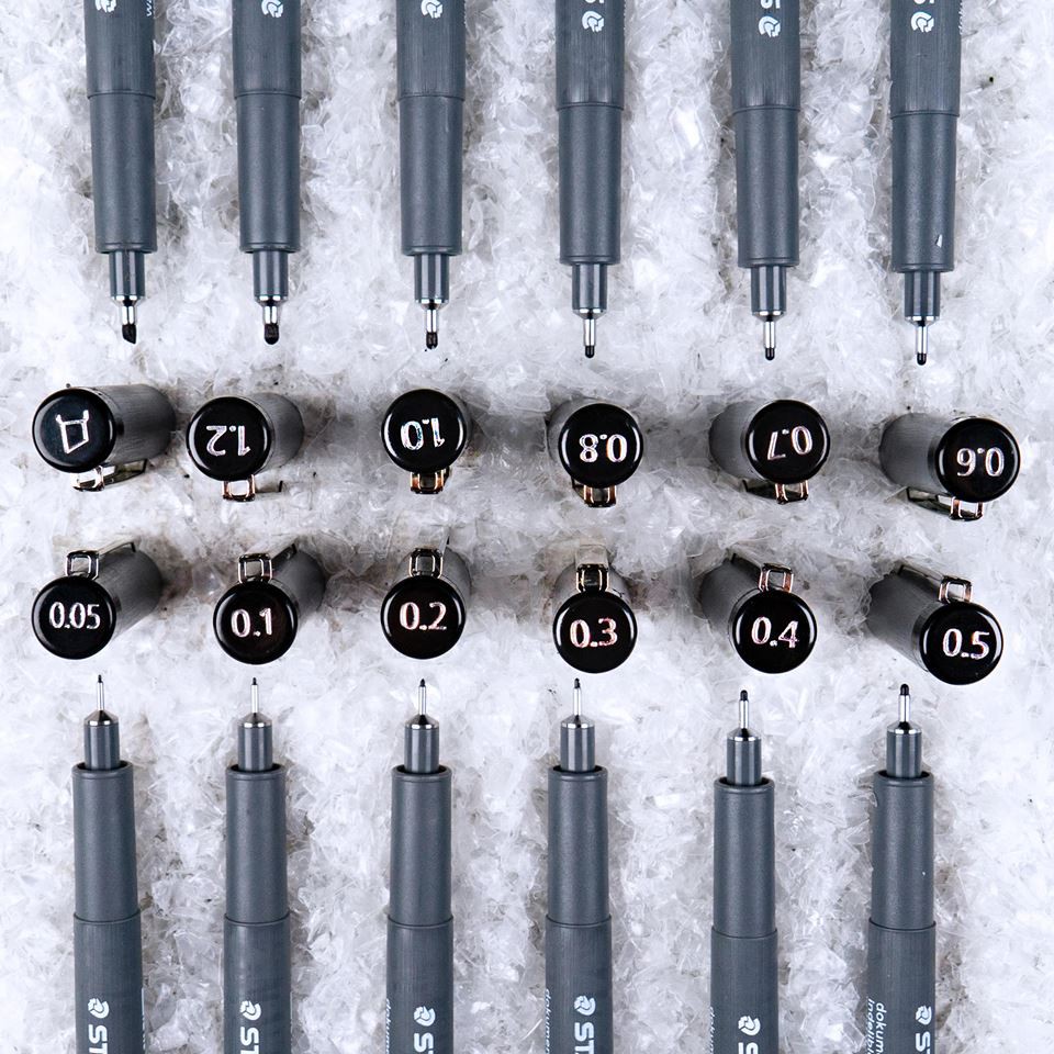 Bút đi nét chuyên nghiệp Staedtler 308 Pigment Liner Màu đen với 12 cỡ nét (0.05mm-2.0mm)