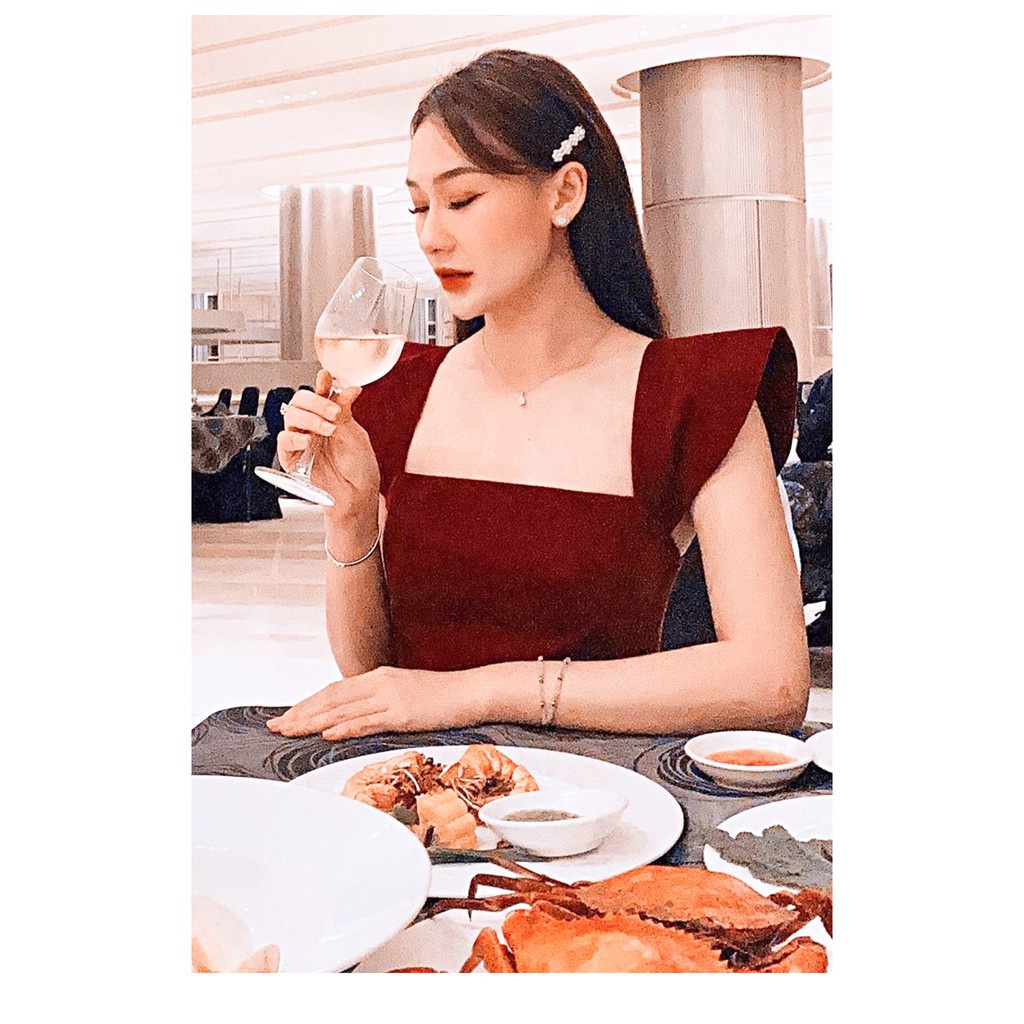 Váy đỏ nữ VAYO Đầm đỏ cổ v tay phồng ngắn đi tiệc noel tết chất nhung mềm đẹp thời trang dáng chữ a dưới 55kg | BigBuy360 - bigbuy360.vn