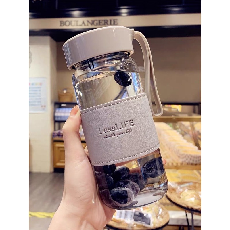 Bình nước thuỷ tinh chịu nhiệt 480ml có khay lọc trà, có quai xách silicon tiện lợi, phù hợp cho cả nam và nữ | BigBuy360 - bigbuy360.vn