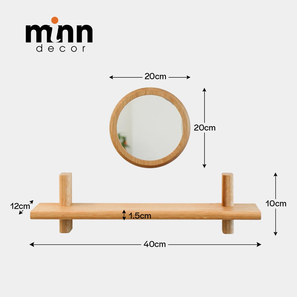 Kệ treo tường thanh ngang + gương tròn cao cấp, giá treo tường kệ trang trí hiện đại - KG001