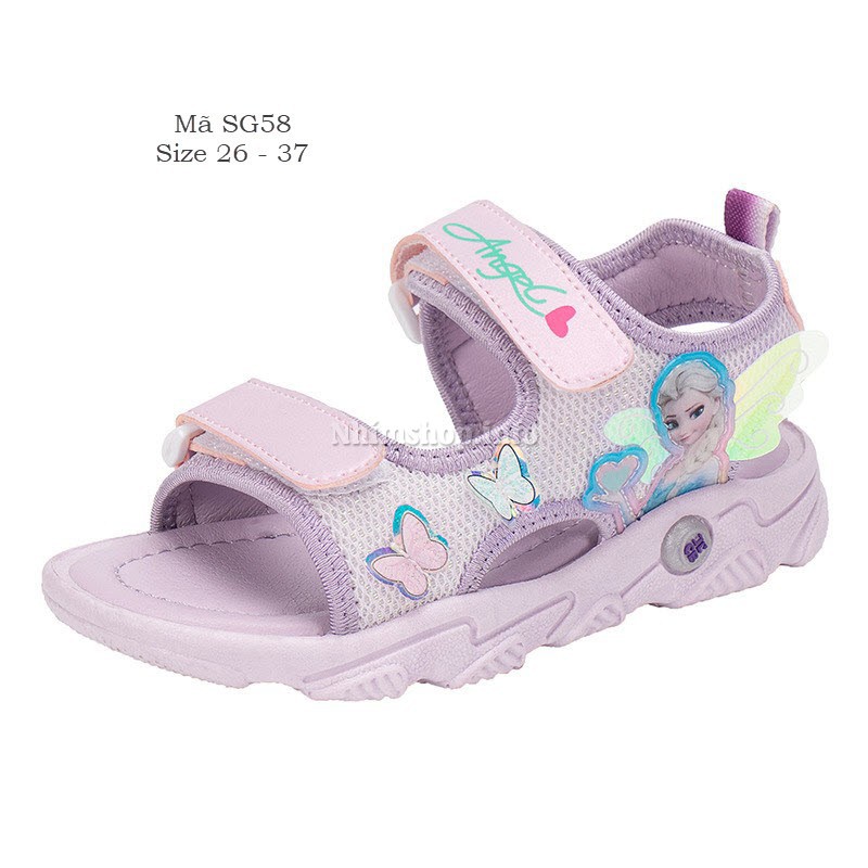 Sandal bé gái hình Elsa SG58 dép 2 quai mềm màu tím thời trang cho bé gái đi học đi biển năng động và cá tính