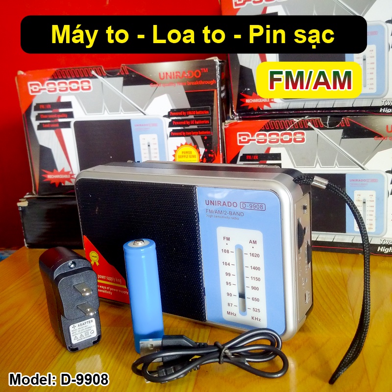 Máy nghe đài AM / FM Loa to pin sạc D-9908