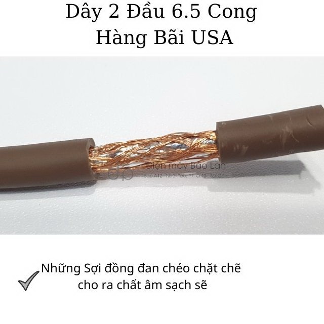 ( Hàng Bãi USA ) Dây 2 Đầu 6ly, Dây Jack 6.5mm ra 6.5mm, Dây 2 đầu 6.5 Cong