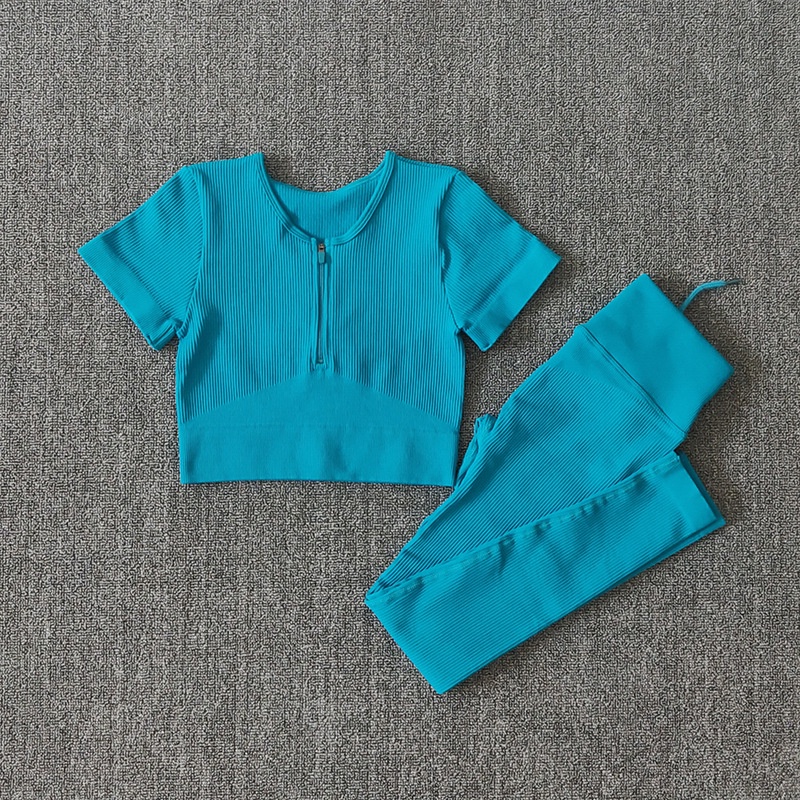 Set áo tay ngắn + quần dài không đường may dùng tập thể dục thời trang cho nữ