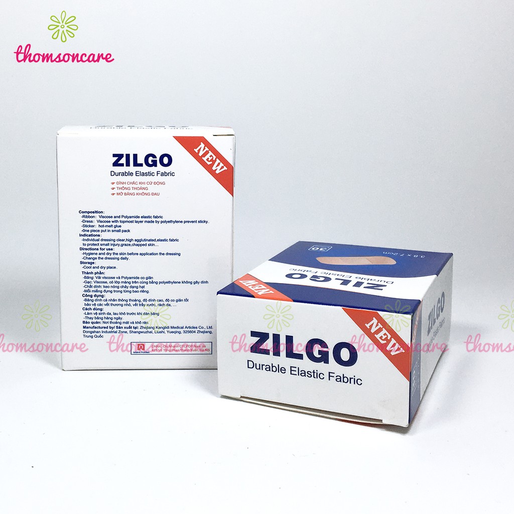 Băng vết thương cá nhân Zilgo Hộp 30 miếng size to 3.8 x 7.2 cm - băng dính y tế cầm máu, các vết trầy xước