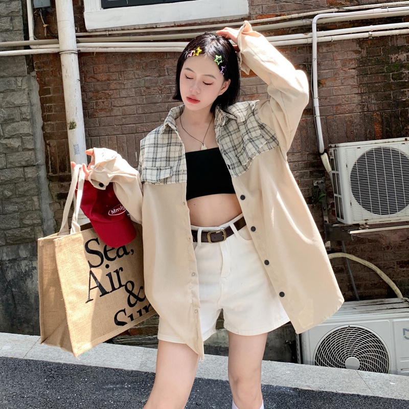 Áo sơ mi nữ SUXI dài tay cổ bẻ caro thời trang Hàn Quốc