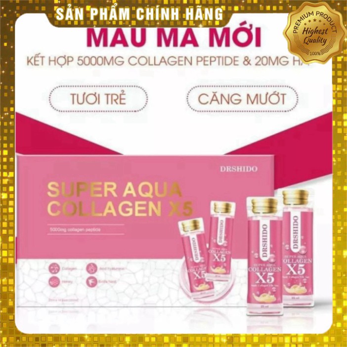 Sale [CHÍNH HÃNG] Supper Aqua Collagen X5, Nước Collagen Yến Sào, Trẻ Hóa Làn Da, Tươi Sáng, Căng Mịn, Săn Chắc PTS