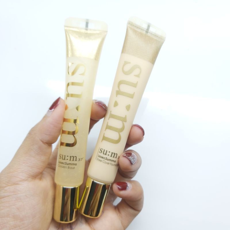 Combo kem lót và kem nền tinh chất vàng 24k SUM37 LOSEC SUMMA SHEER COVER FOUNDATION SPF30/PA++ 20ml + 20ml