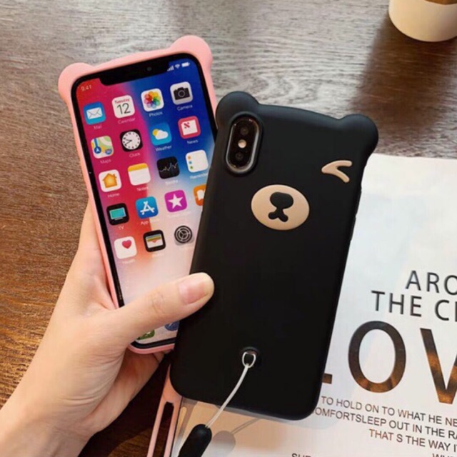 Ốp lưng tai gấu cho iPhone X/ XS kèm dây đeo ( Full Box )