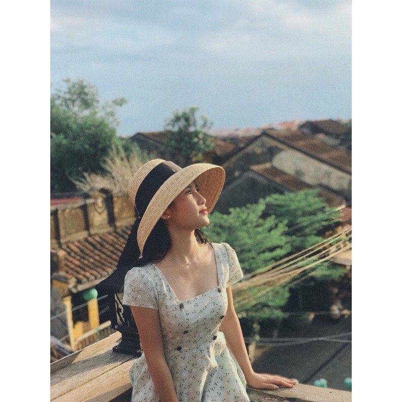 Mũ cói lồng đèn cao cấp Tiệm Cô Hìn làm từ cói tự nhiên đi biển vành rộng che nắng tốt ship 1h đóng thùng không lo hỏng