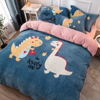Set chăn ga gối nỉ nhung khủng long xanh