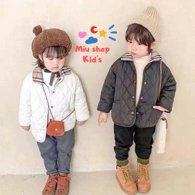 Áo phao cho bé, trần trám phối cổ burberry cho bé trai bé gái size từ 0 đến 3 tuổi
