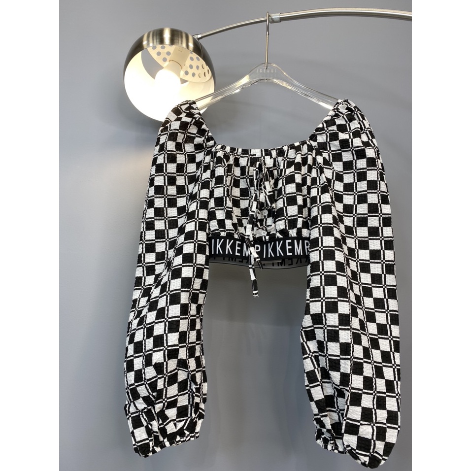 ÁO CROPTOP Ô VUÔNG LAI BO CHUN (A2381)