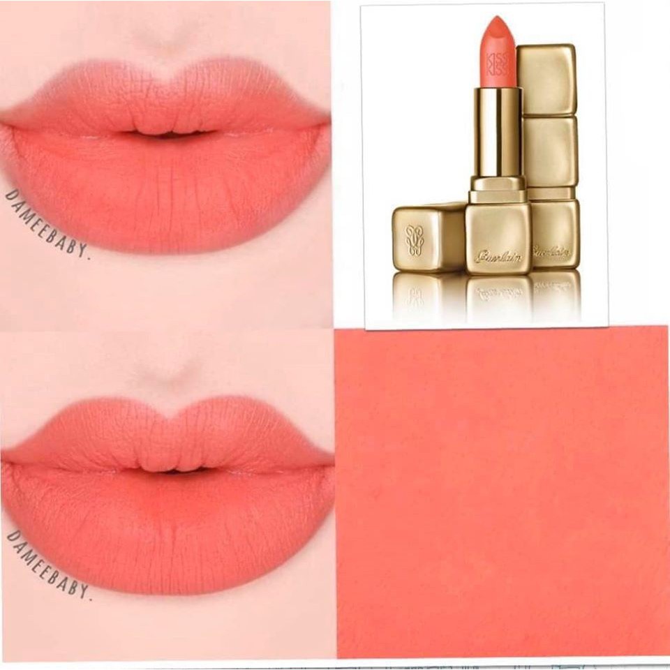 Son Lì Guerlain Kiss Kiss Matte M349 Soft Safran - Hồng Cam San Hô