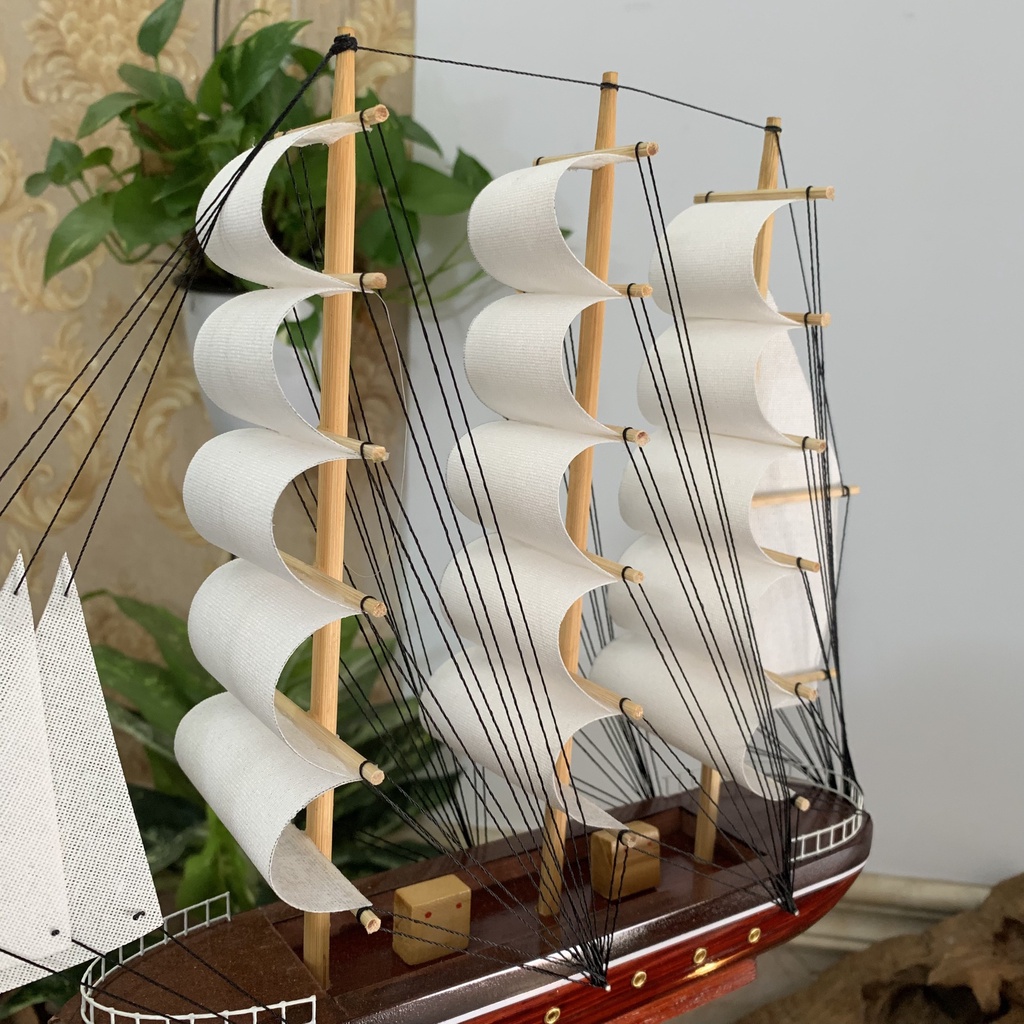 Mô Hình Thuyền Gỗ Trang Trí Nhà Cửa - Tàu Belem Pháp - Dài 32cm - Gỗ Tự Nhiên