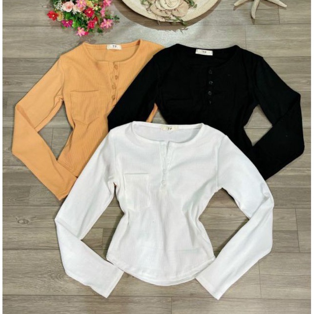 Áo kiểu tay dài  túi trước nút siêu xinh chuẩn đẹp tv2 alohashop91
