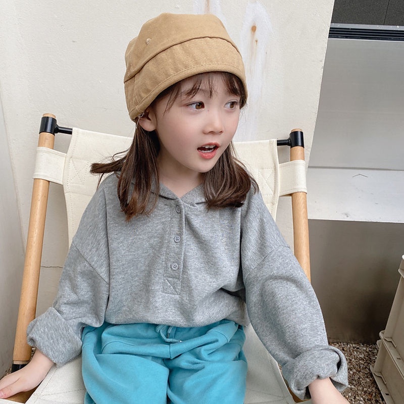 [Babycat] Hàng Có Sẵn Áo Thun polo Cotton Nguyên Chất Tay Dài Có Mũ Trùm Đầu Phong Cách Hàn Quốc Nhật Bản Mùa Thu Hàng Mới Dành Cho Bé Gái
