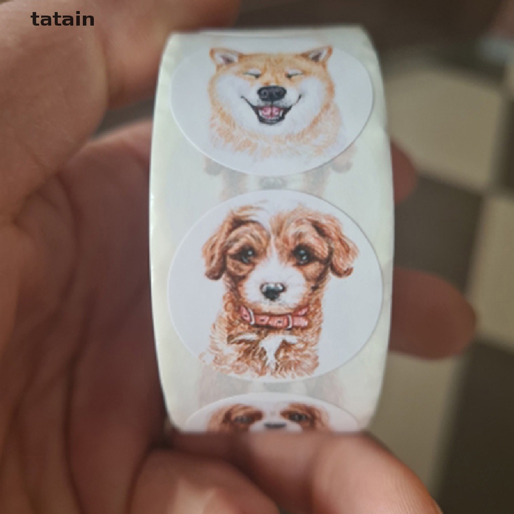 Cuộn sticker dán 500 miếng in hình chó mèo dành cho văn phòng phẩm