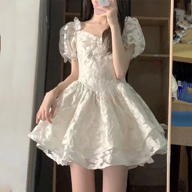 Đầm Ngắn Ôm Eo Màu Trơn Phong Cách Công Chúa Thời Trang Mùa Hè Mới Cho Nữ