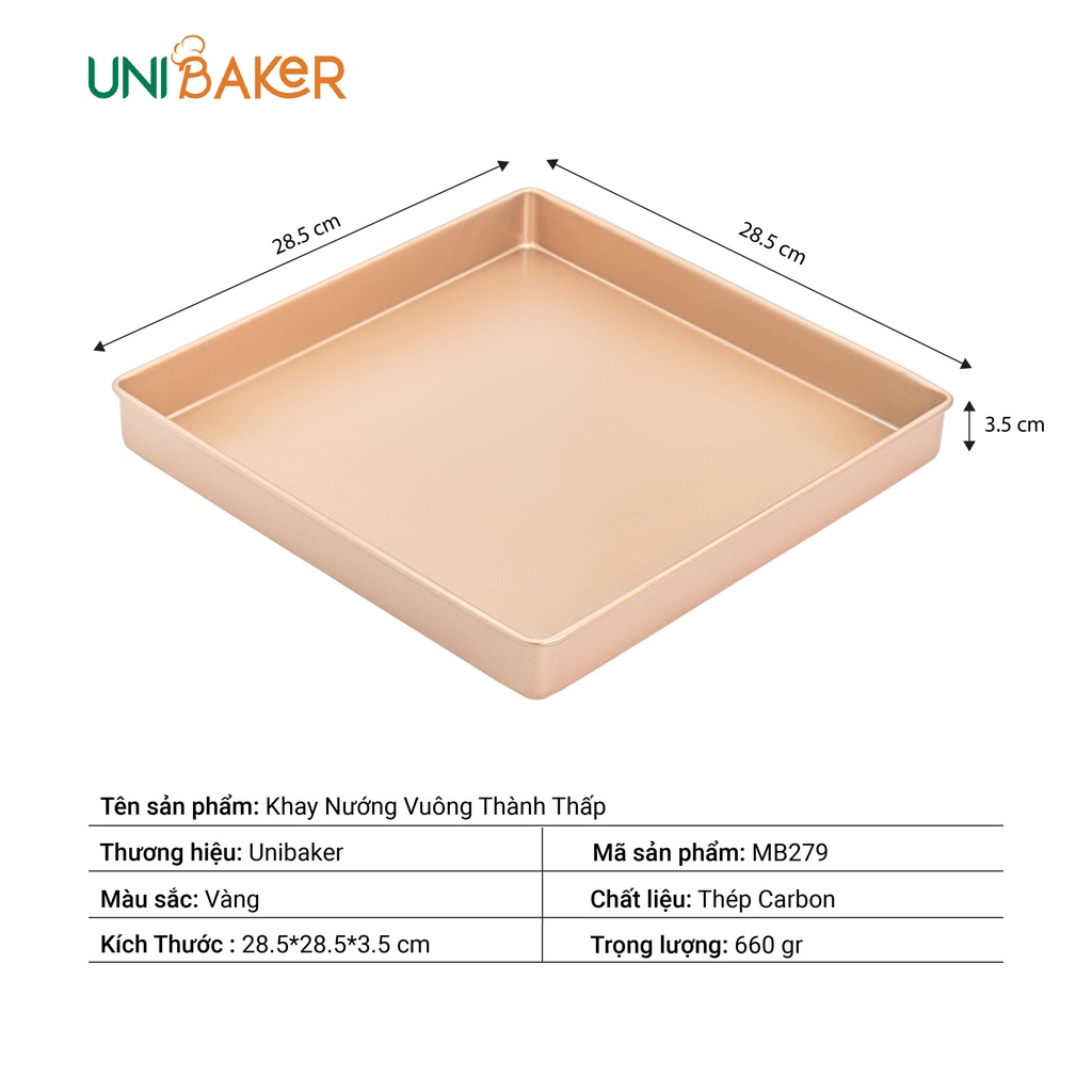 Khay nướng vuông thành thấp Unibaker