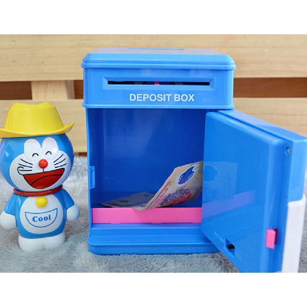 Két sắt đựng tiền mini thông minh hình doremon và hello kitty