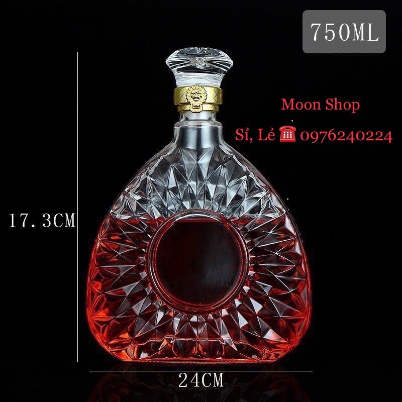 Chai, Bình Đựng Rượu Thủy Tinh Cao Cấp 750ml. Mẫu XO Tam Giác